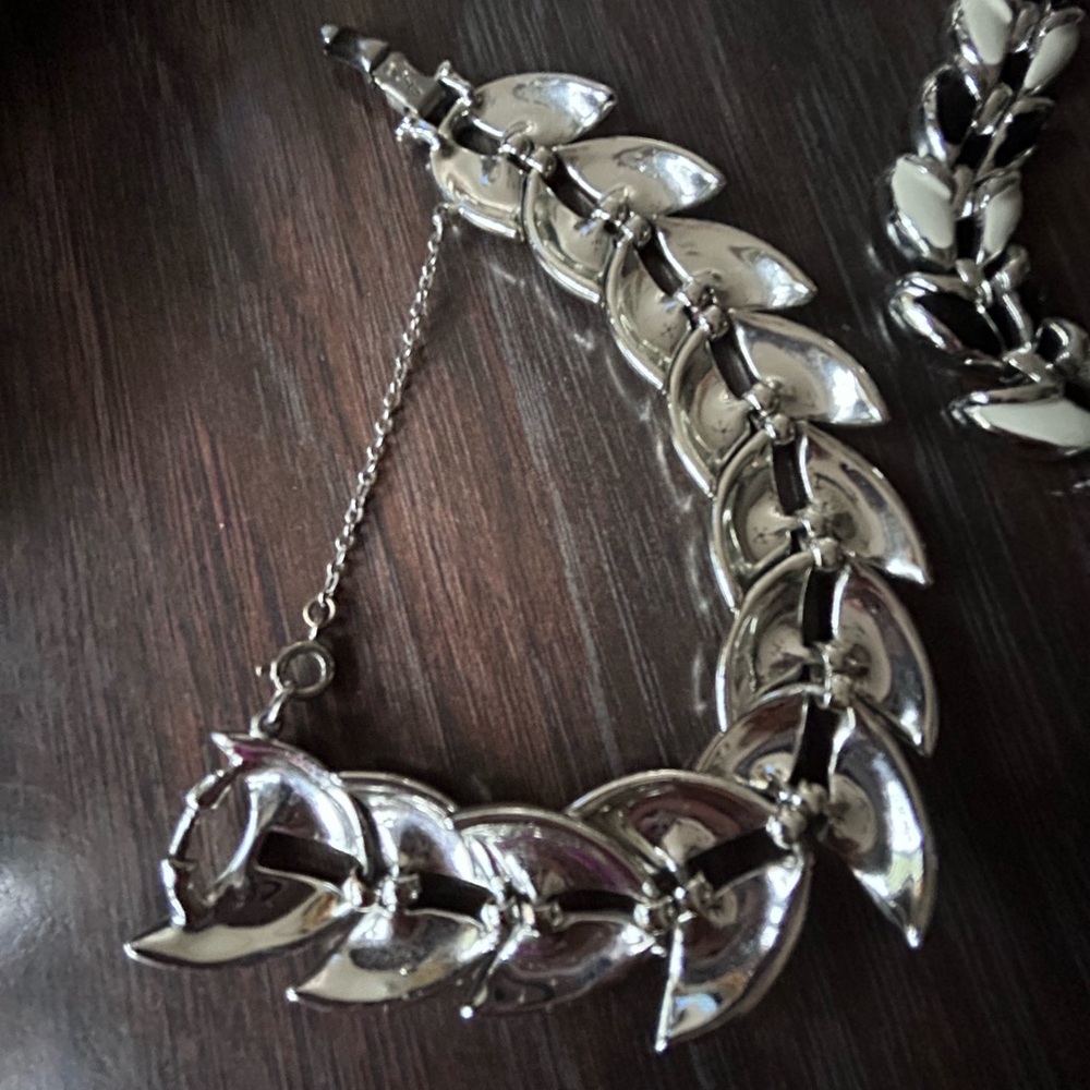 Coro vintage black & white silver choker necklace matching bracelet - Picture 13 of 16